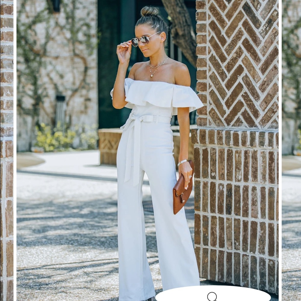 Off the Shoulder Denim Jumpsuit Off White Vici NWT